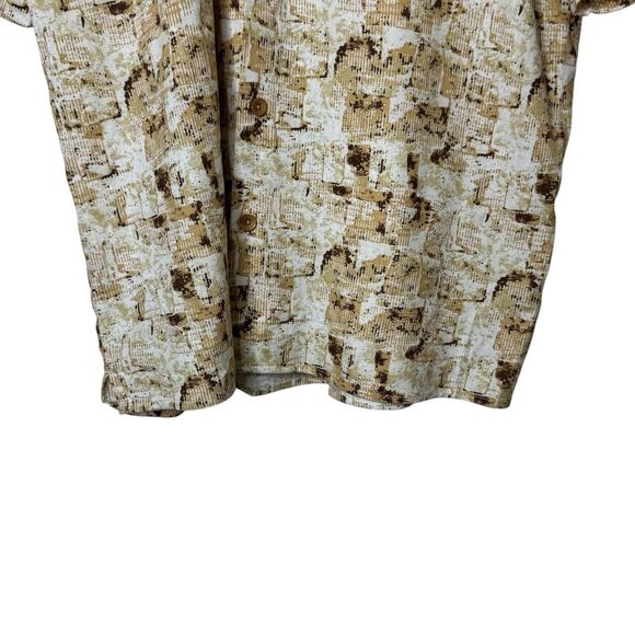 TRUST Mens Size XXL Linen Rayon Button Up Shirt Short Sleeve Tan Beige Brown - Picture 5 of 10